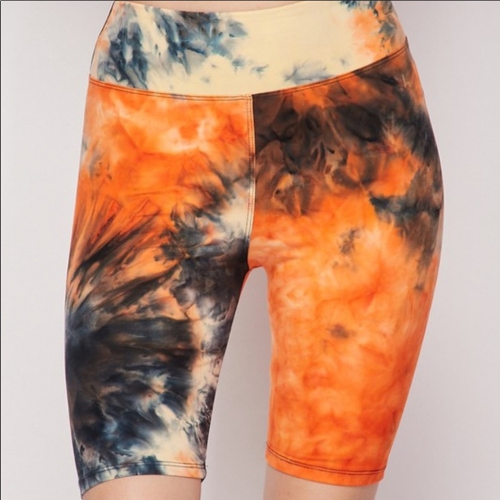 Tie Dye orange and black  biker shorts plus size